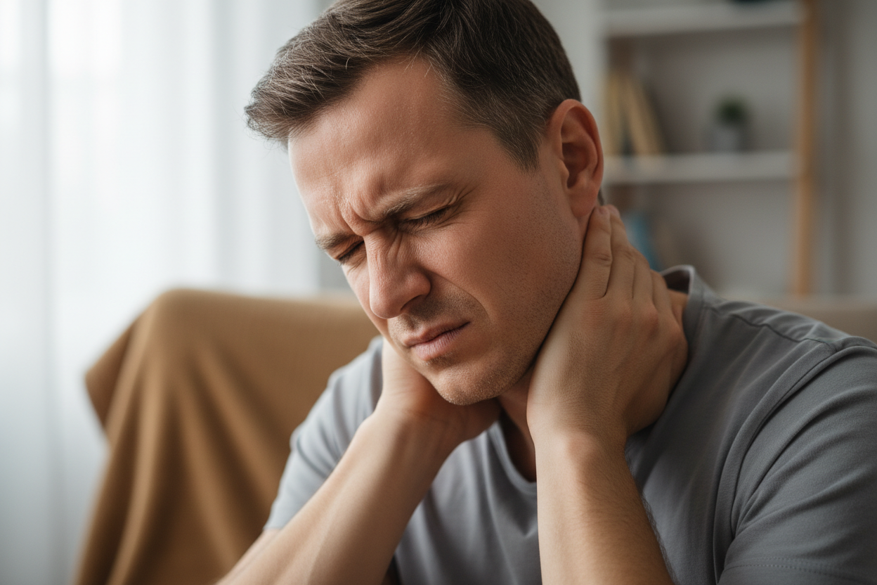 Une image humaine d'une personne qui exprime une douleur cervical